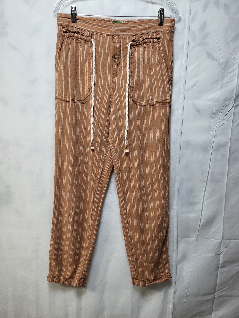 Anthropologie Tan & White Striped Drawstring Joggers with Pockets - Picture 2 of 11